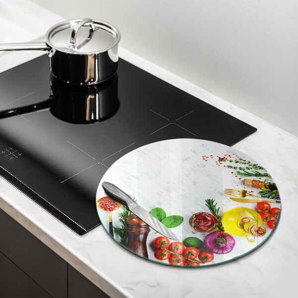 Chopping board glass Vegetables and spices