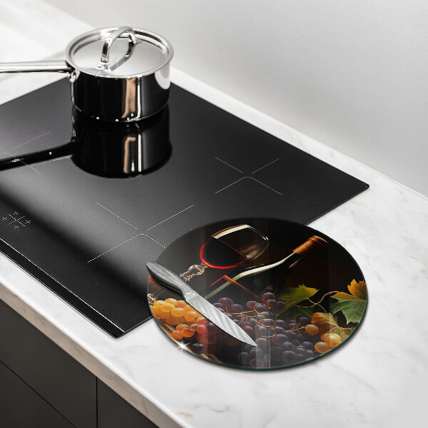 Chopping board glass A glass of wine and grapes