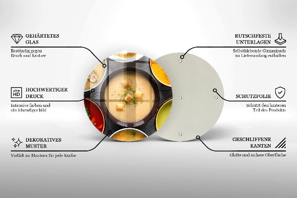 Chopping board glass Colorful soups