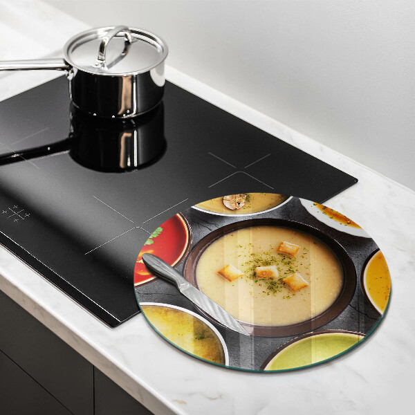 Chopping board glass Colorful soups