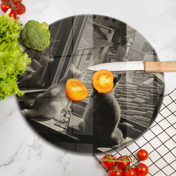 Chopping board Cats city and window