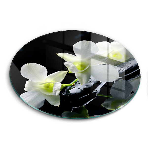 Glass worktop saver Zen white flowers in water