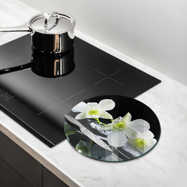 Glass worktop saver Zen white flowers in water