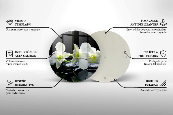 Glass worktop saver Zen white flowers in water