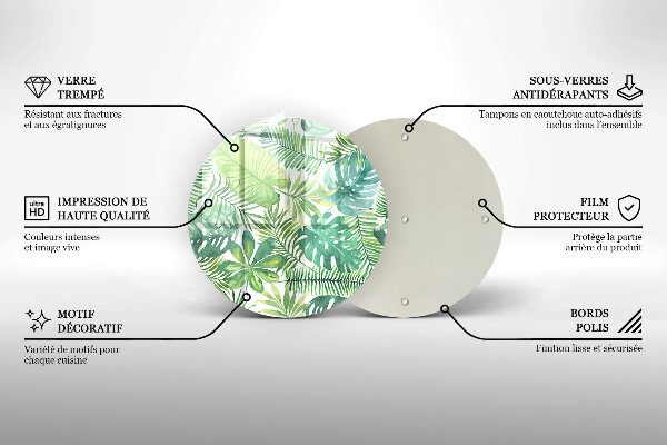 Glass worktop protector Boho watercolors leaves