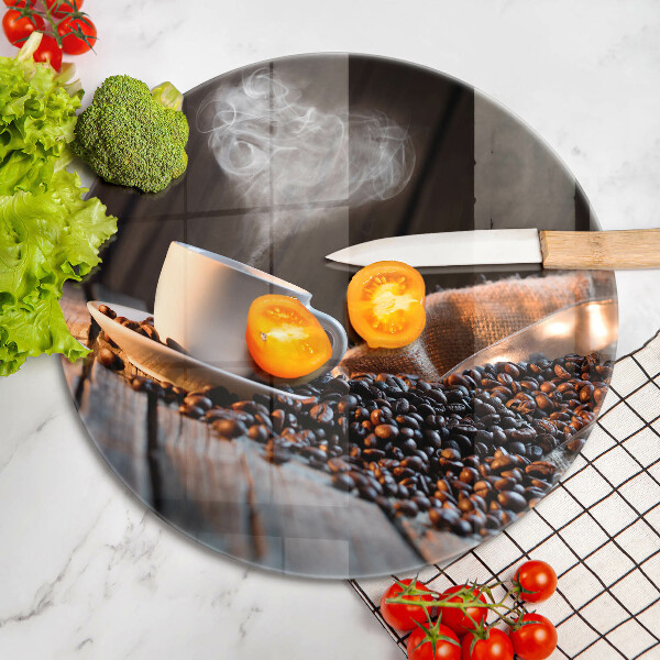 Chopping board glass Coffee cup and heart