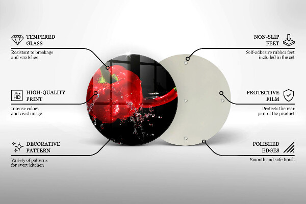 Glass worktop saver Red peppers in water