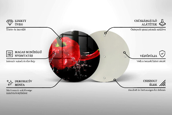Glass worktop saver Red peppers in water