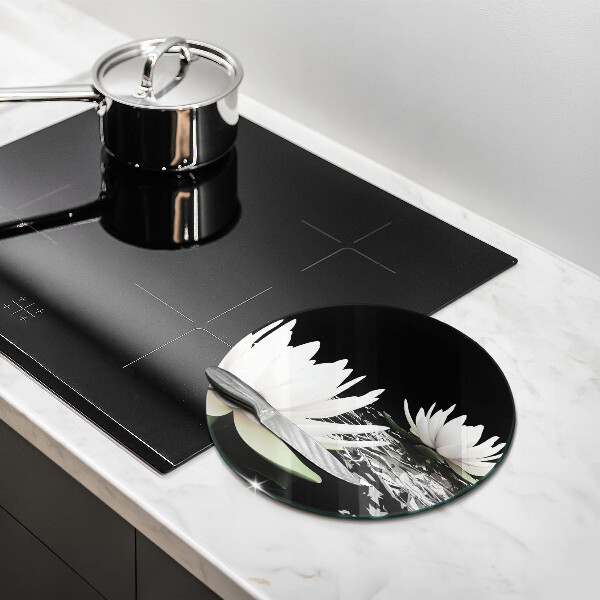 Glass worktop saver White lilies on the water