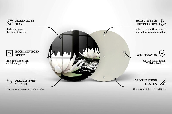 Glass worktop saver White lilies on the water