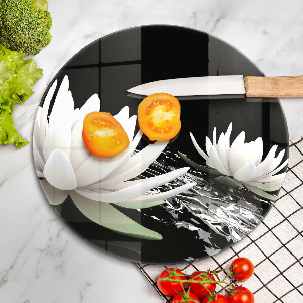 Glass worktop saver White lilies on the water