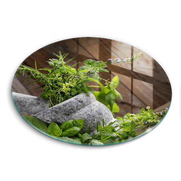 Glass worktop saver Herbs plants and wood