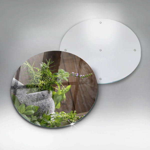 Glass worktop saver Herbs plants and wood