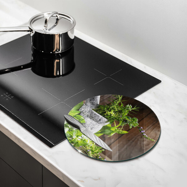 Glass worktop saver Herbs plants and wood