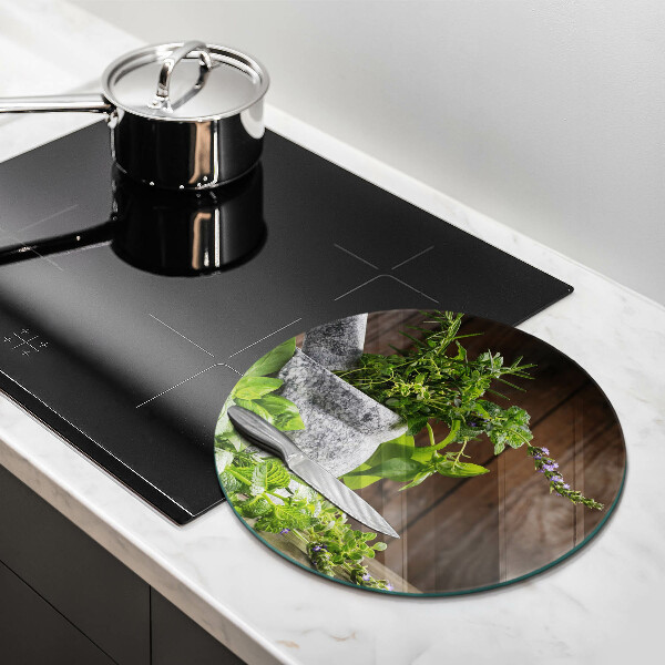 Glass worktop saver Herbs plants and wood
