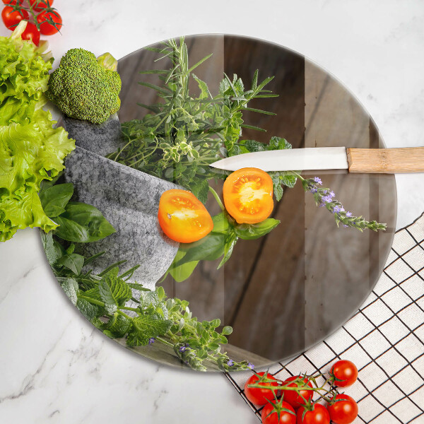 Glass worktop saver Herbs plants and wood