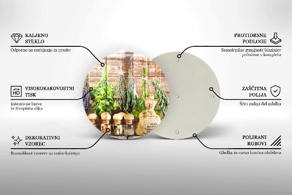 Glass worktop saver Herbs spices and wood