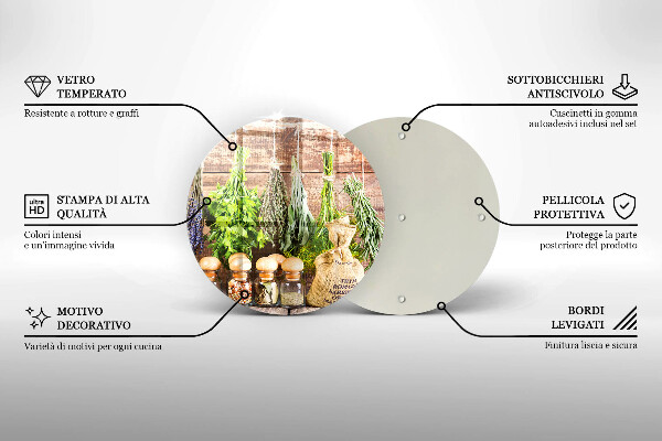 Glass worktop saver Herbs spices and wood