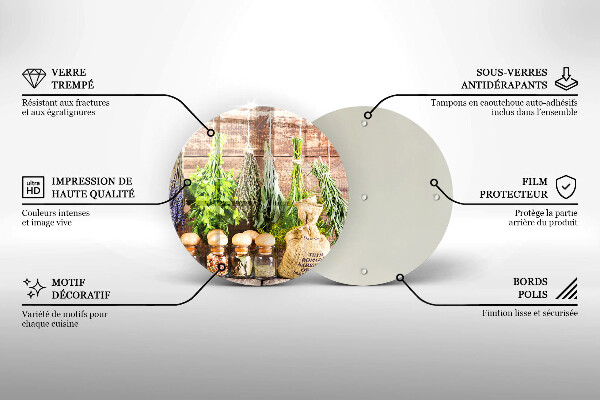 Glass worktop saver Herbs spices and wood