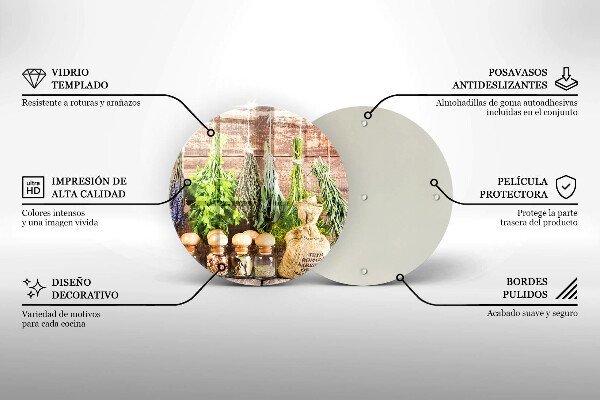 Glass worktop saver Herbs spices and wood