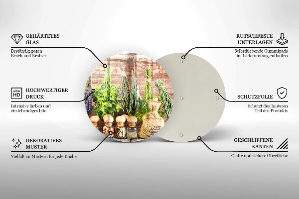 Glass worktop saver Herbs spices and wood