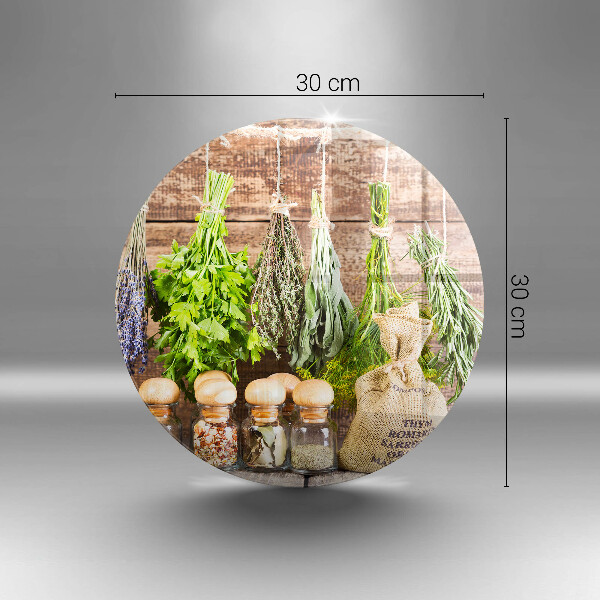 Glass worktop saver Herbs spices and wood