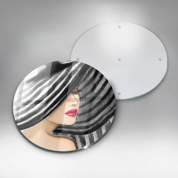 Glass worktop protector A woman in a hat