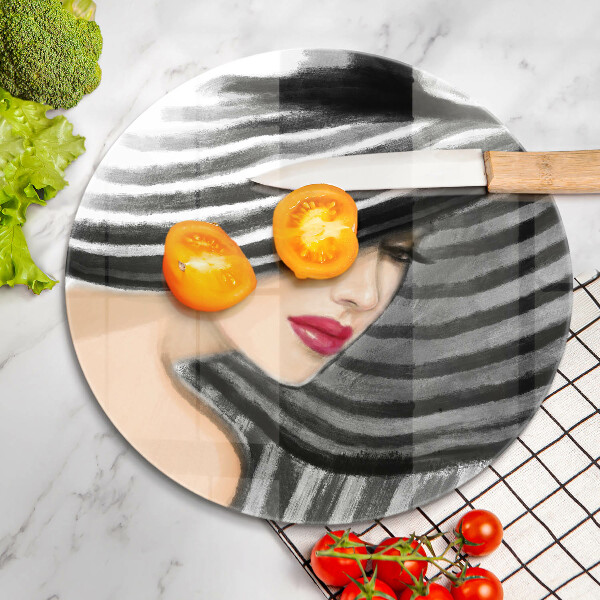 Glass worktop protector A woman in a hat