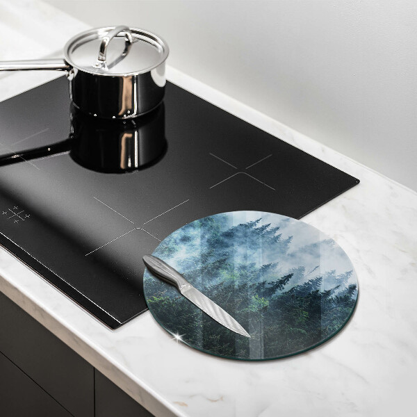 Chopping board glass Forest of trees and fog
