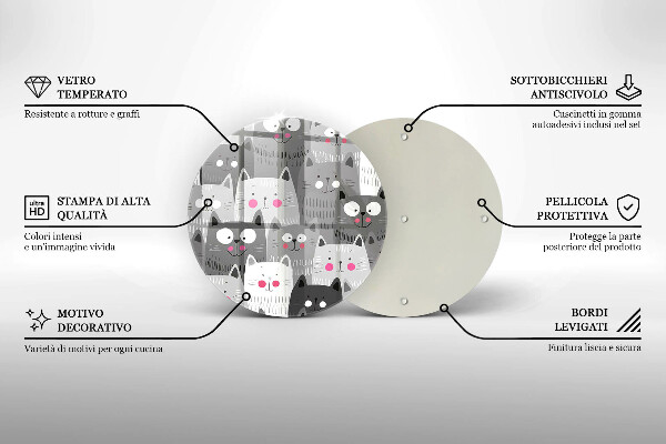 Chopping board glass Illustration of cats