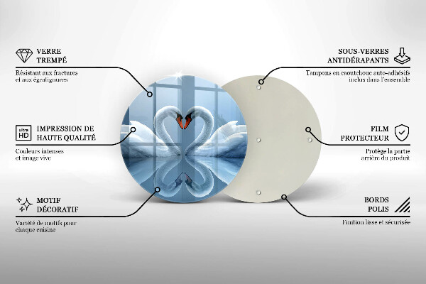 Glass worktop saver Two swans heart