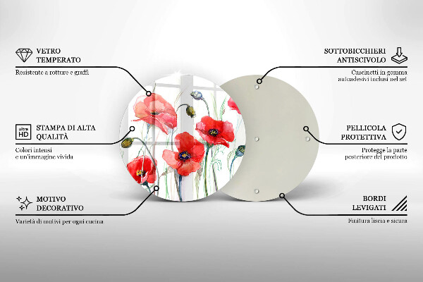 Glass worktop saver Red flowers