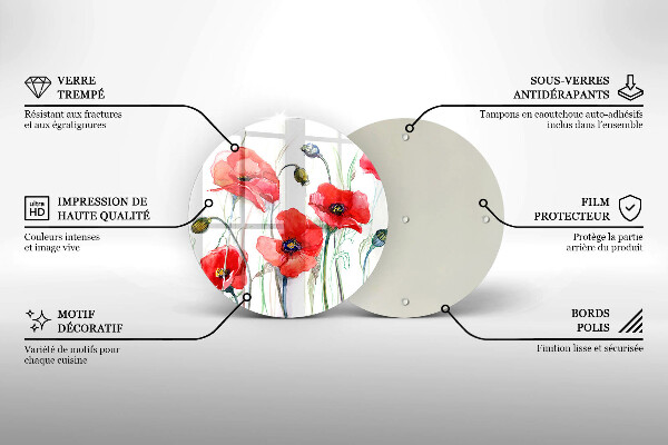 Glass worktop saver Red flowers