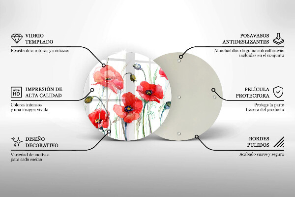 Glass worktop saver Red flowers