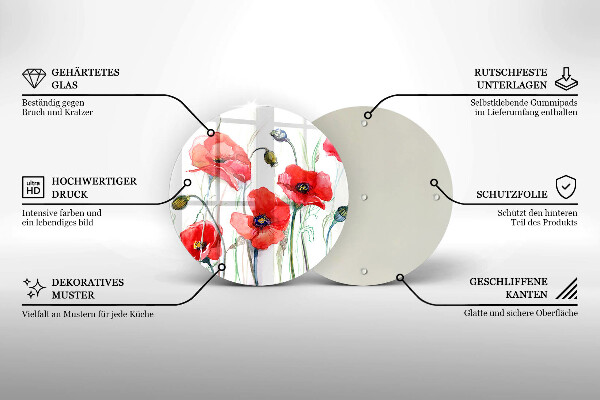 Glass worktop saver Red flowers