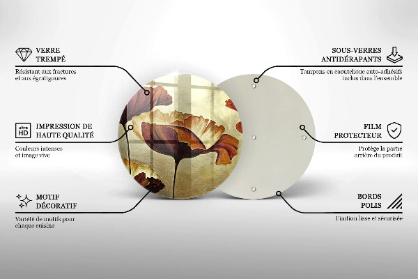 Chopping board glass Painted boho flowers