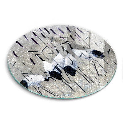 Chopping board glass Japanese cranes
