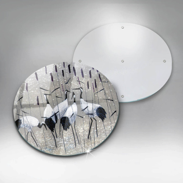 Chopping board glass Japanese cranes