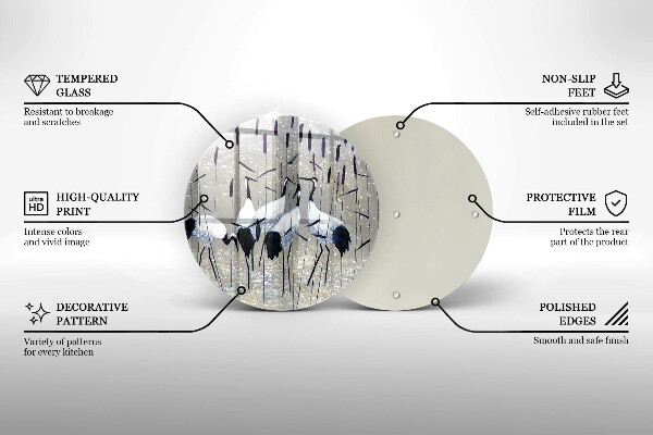 Chopping board glass Japanese cranes