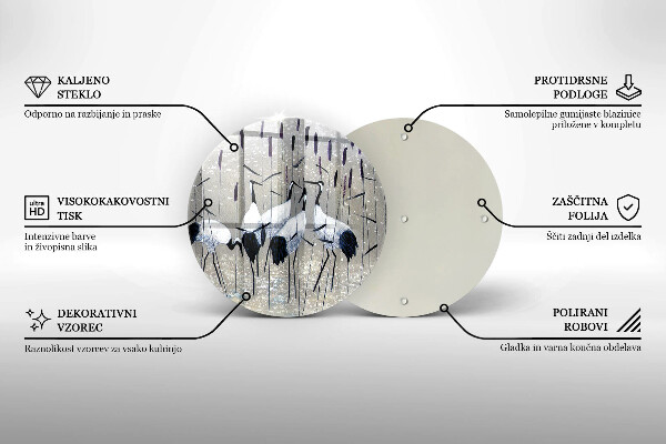 Chopping board glass Japanese cranes