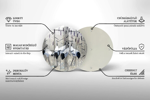 Chopping board glass Japanese cranes