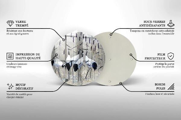 Chopping board glass Japanese cranes