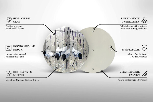 Chopping board glass Japanese cranes