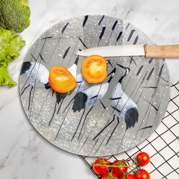 Chopping board glass Japanese cranes