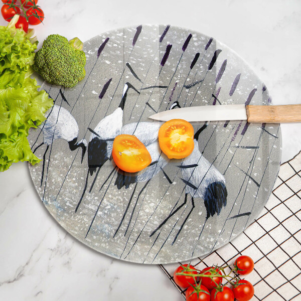 Chopping board glass Japanese cranes