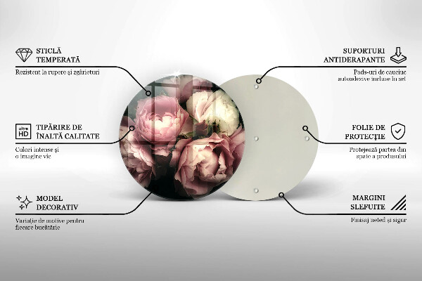 Chopping board glass Peony flowers