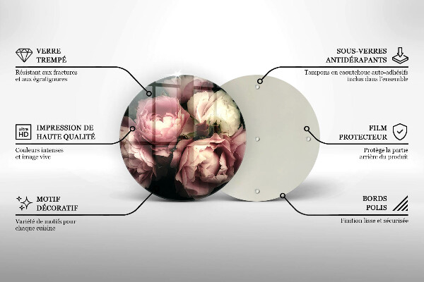 Chopping board glass Peony flowers