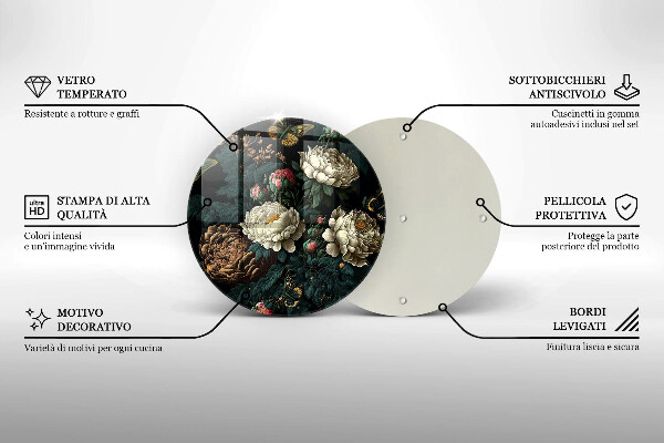 Chopping board Vintage peony flowers