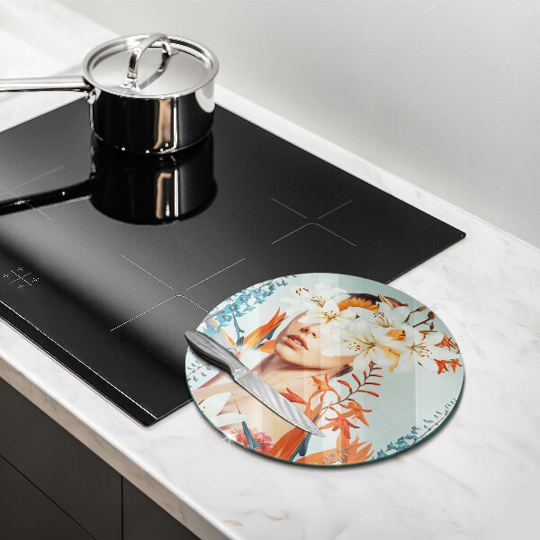 Glass cutting board A woman in flowers