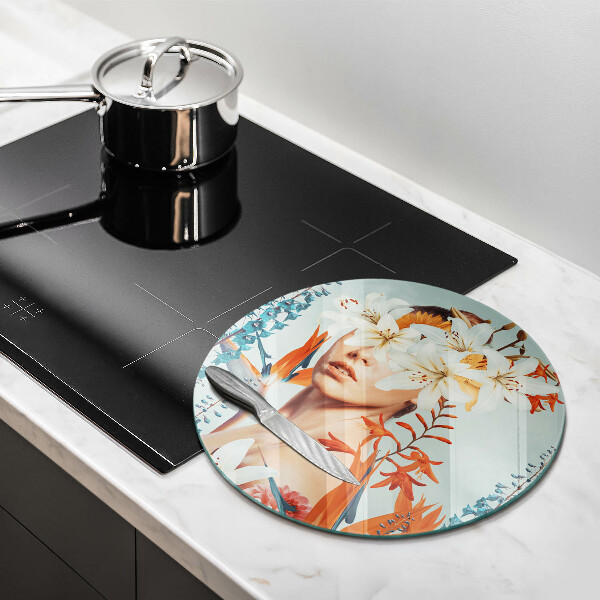 Glass cutting board A woman in flowers